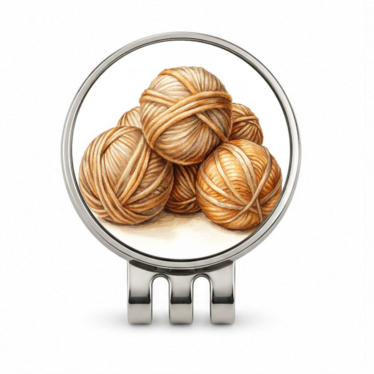 Balls Of Tan Yarn Knitting Crochet Watercolor Golf Hat Clip with Ball Marker