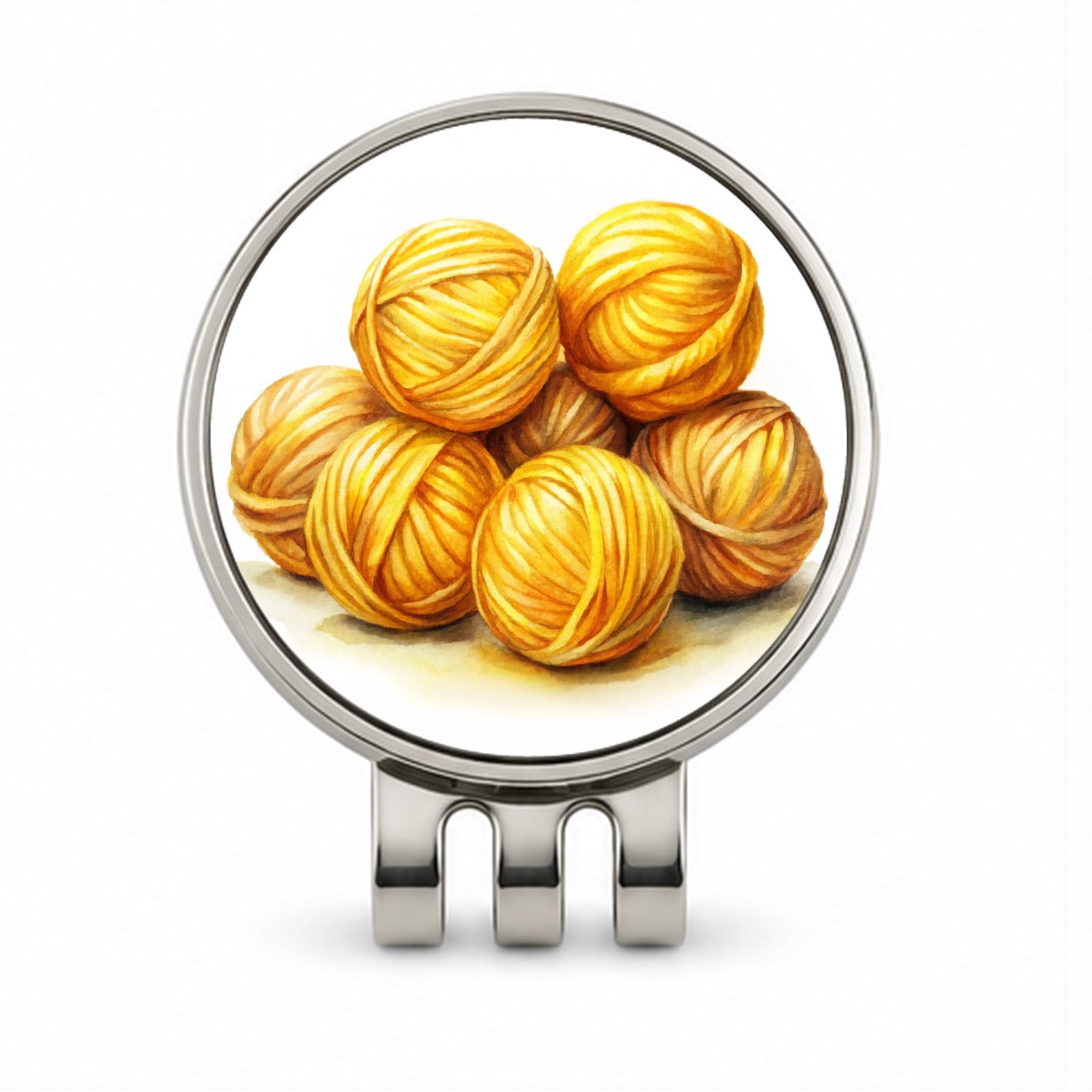 Balls Of Yellow Yarn Knitting Crochet Watercolor Golf Hat Clip with Ball Marker