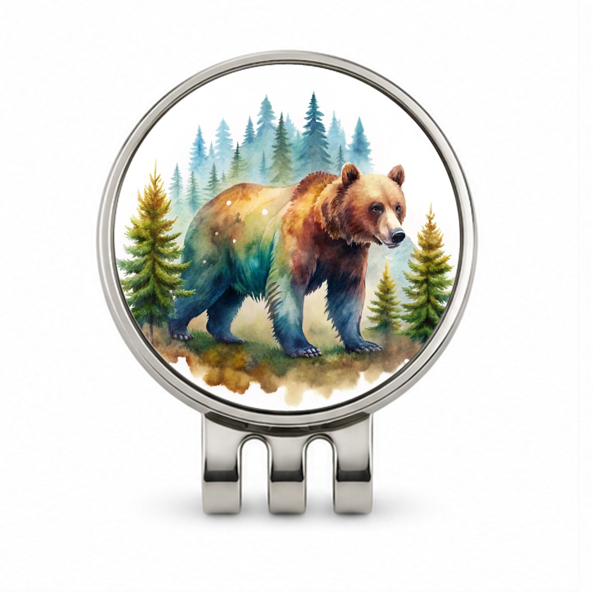Bear In Forest Watercolor Design Golf Hat Clip with Ball Marker