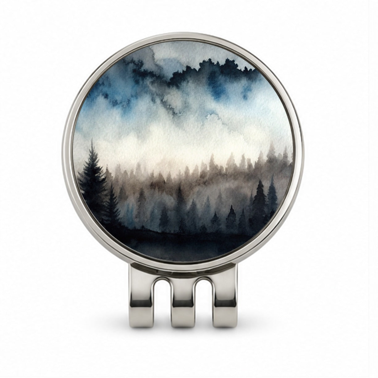 Black Shadow Forest Ombre Watercolor Golf Hat Clip with Ball Marker