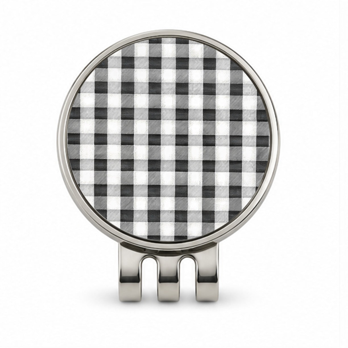 Black White Gingham Watercolor Golf Hat Clip with Ball Marker