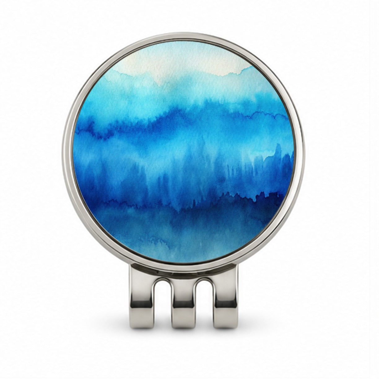 Blue Ombre Forest Watercolor Golf Hat Clip with Ball Marker