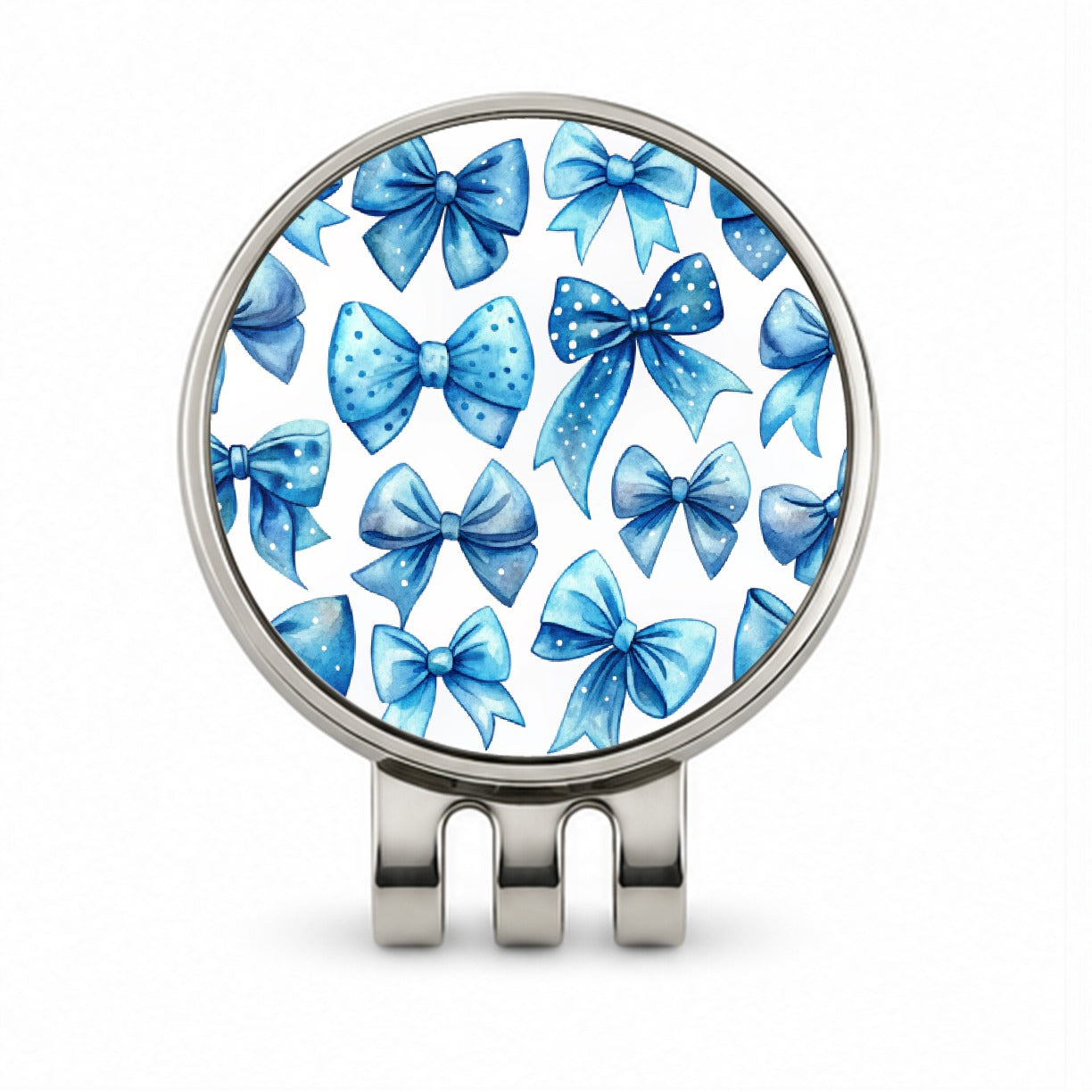 Blue Scattered Coquette Bows Cute Watercolor Golf Hat Clip with Ball Marker