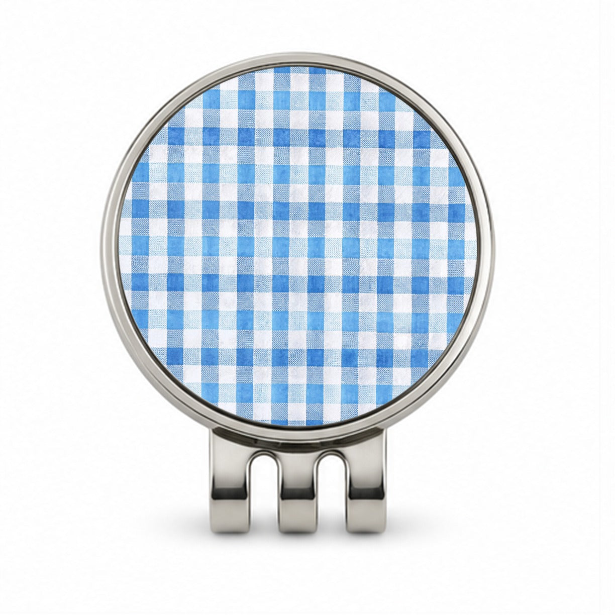 Blue White Gingham Watercolor Golf Hat Clip with Ball Marker