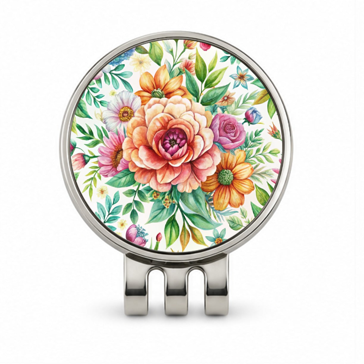 Boho Flowers Watercolor Golf Hat Clip with Ball Marker
