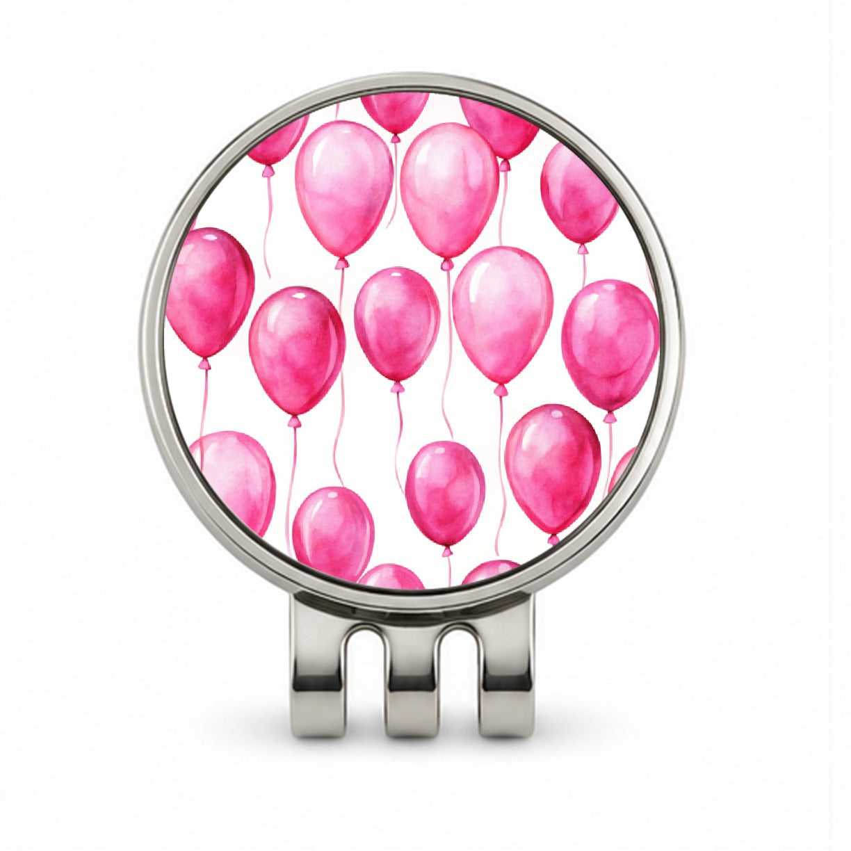 Bright Pink Balloons Watercolor Birthday Golf Hat Clip with Ball Marker