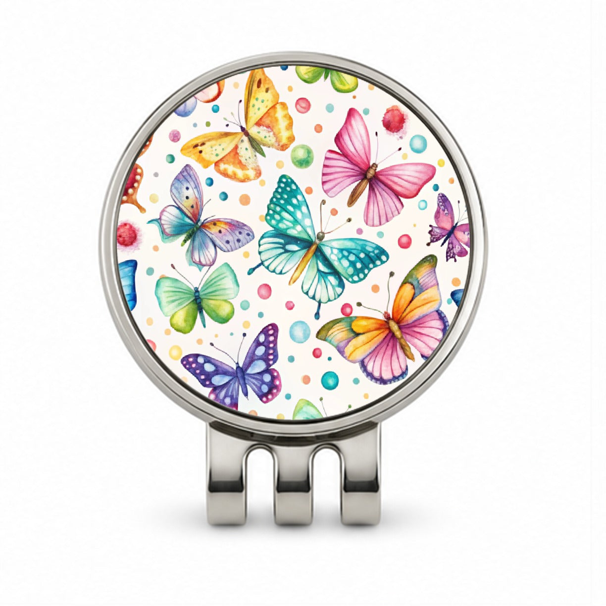 Butterflies Polka Dots Watercolor Golf Hat Clip with Ball Marker