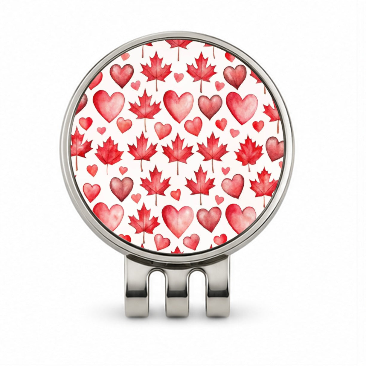 Canada Flags Maple Leaf Hearts Watercolor Golf Hat Clip with Ball Marker