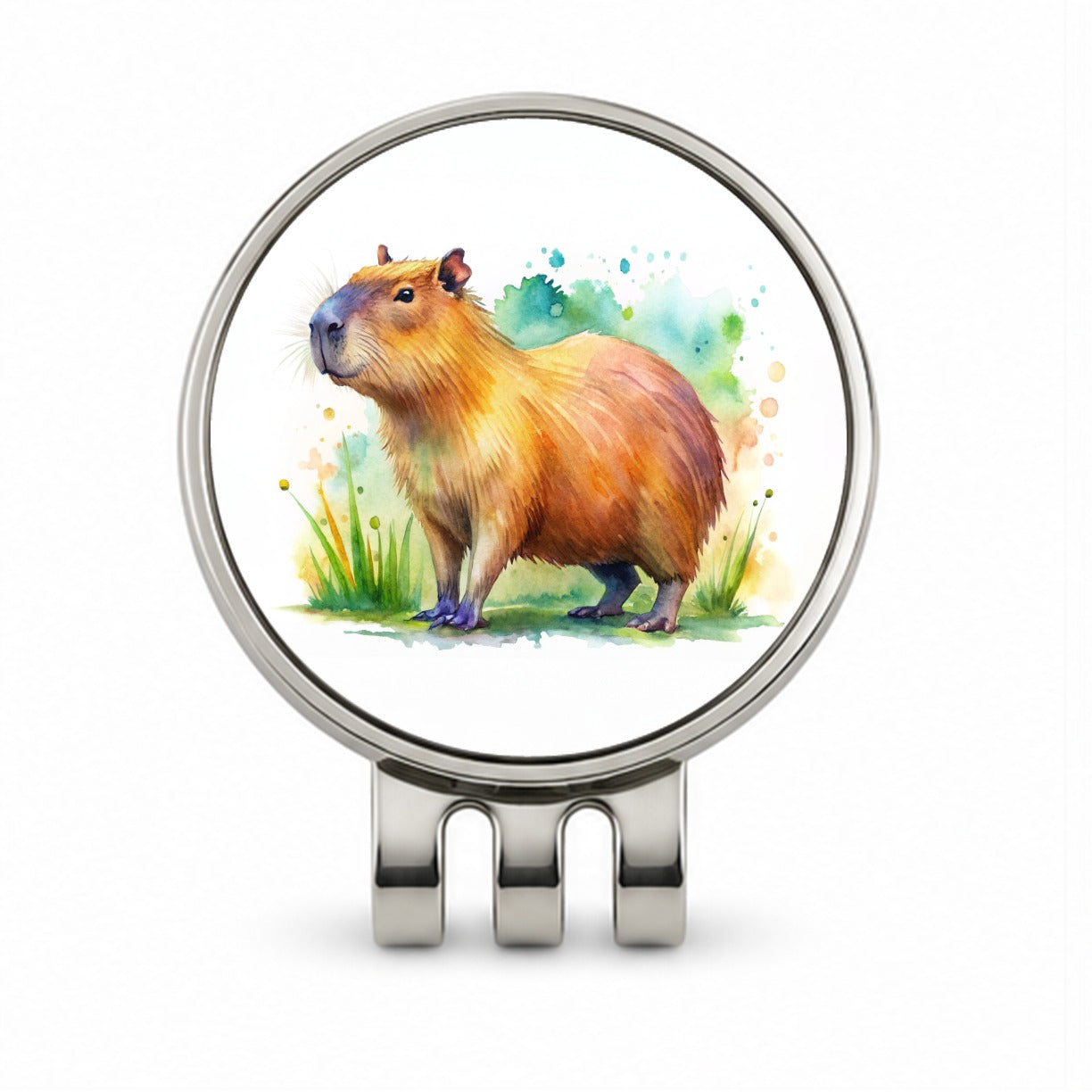 Capybara Watercolor Golf Hat Clip with Ball Marker