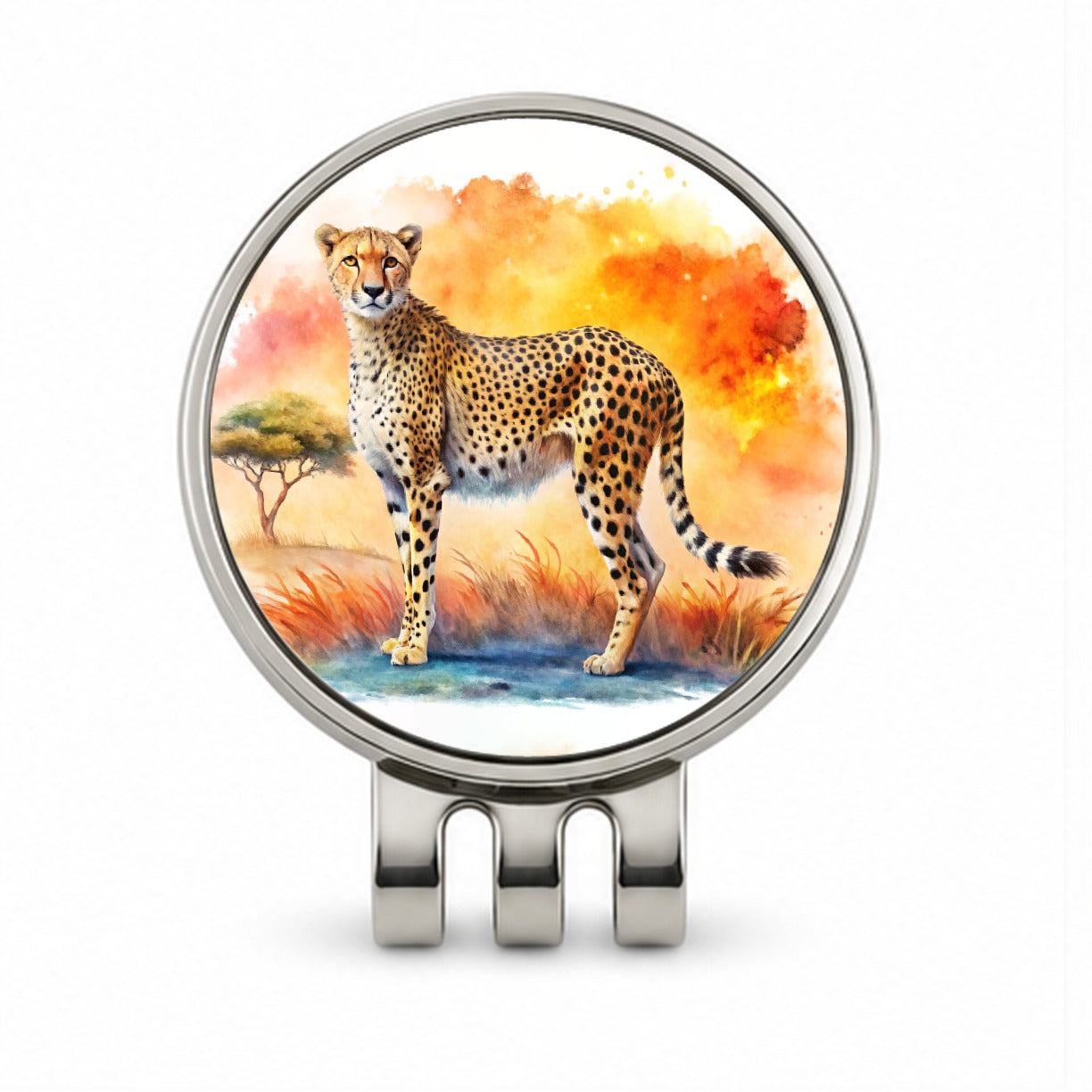 Cheetah African Plain Watercolor Design Golf Hat Clip with Ball Marker