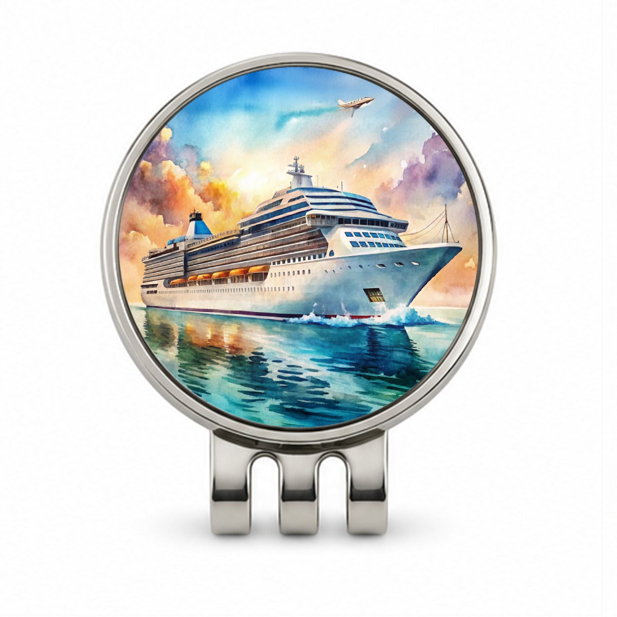 Cruise Ship At Sea Bon Voyage Watercolor Golf Hat Clip with Ball Marker