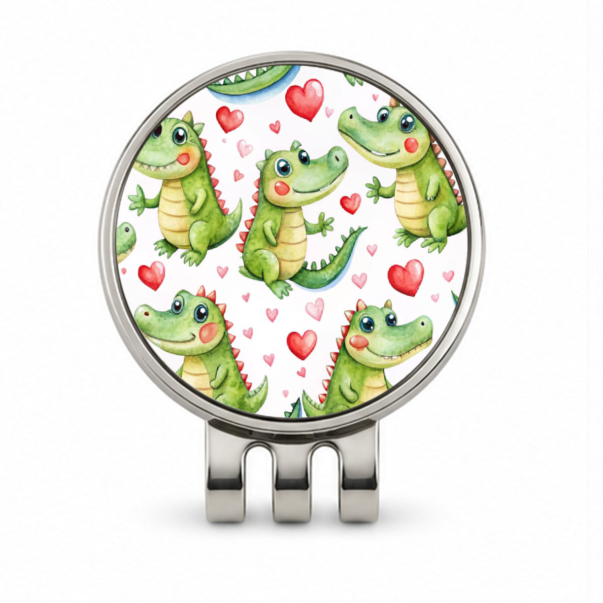 Cute Alligator Crocodiles Hearts Watercolor Golf Hat Clip with Ball Marker