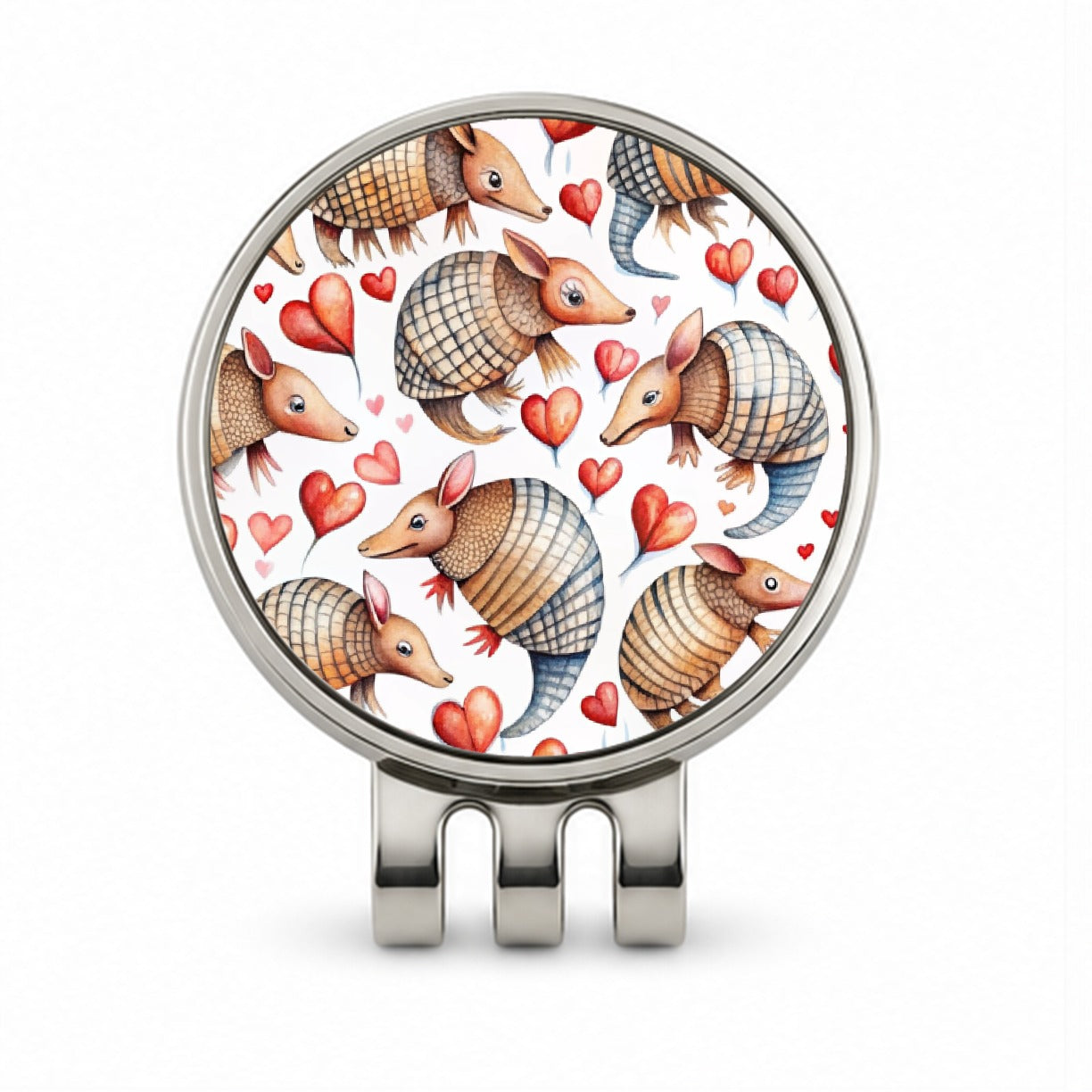 Cute Armadillos Hearts Watercolor Golf Hat Clip with Ball Marker