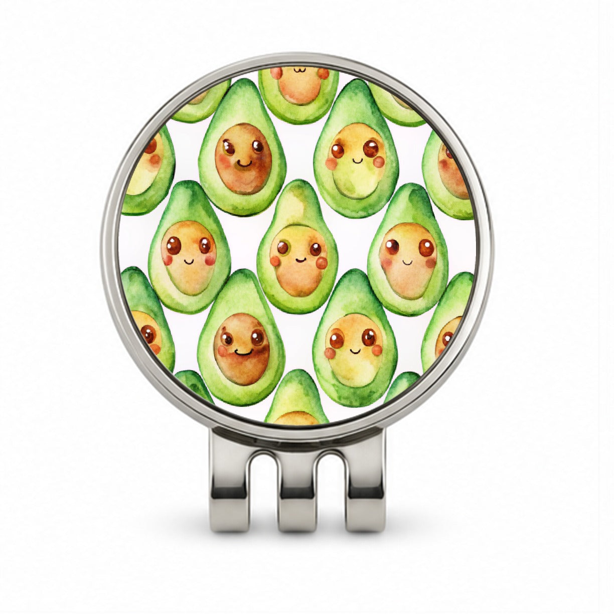 Cute Avocado Faces Watercolor Golf Hat Clip with Ball Marker