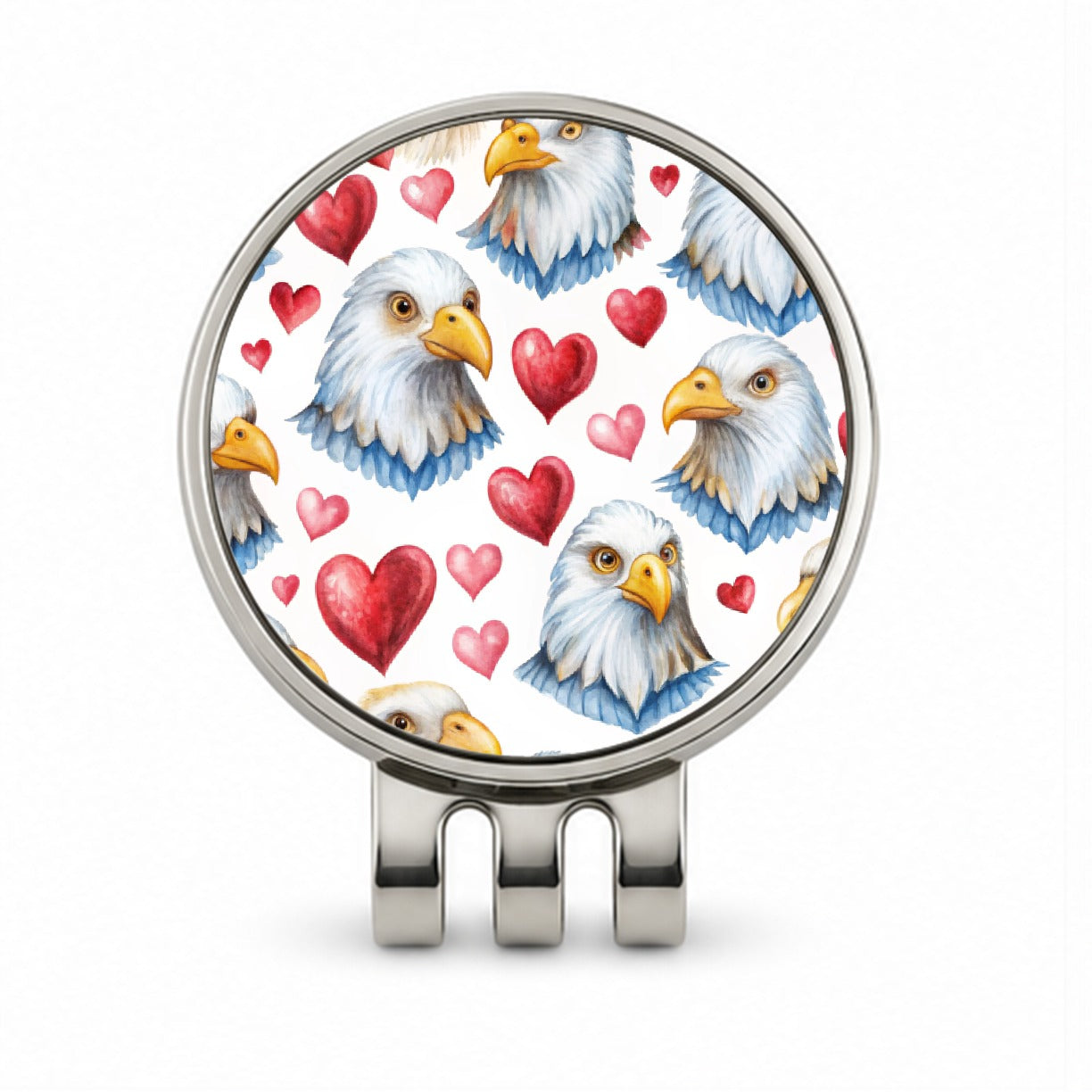 Cute Bald Eagles Hearts Watercolor Golf Hat Clip with Ball Marker