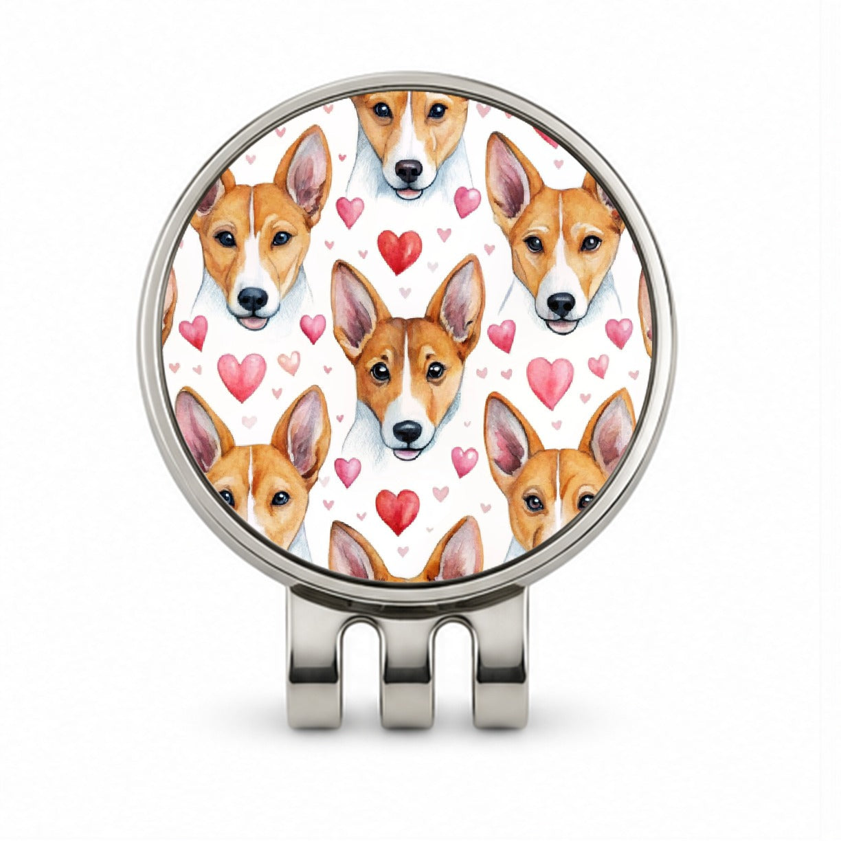 Cute Basenji Dog Faces Hearts Water Golf Hat Clip with Ball Marker