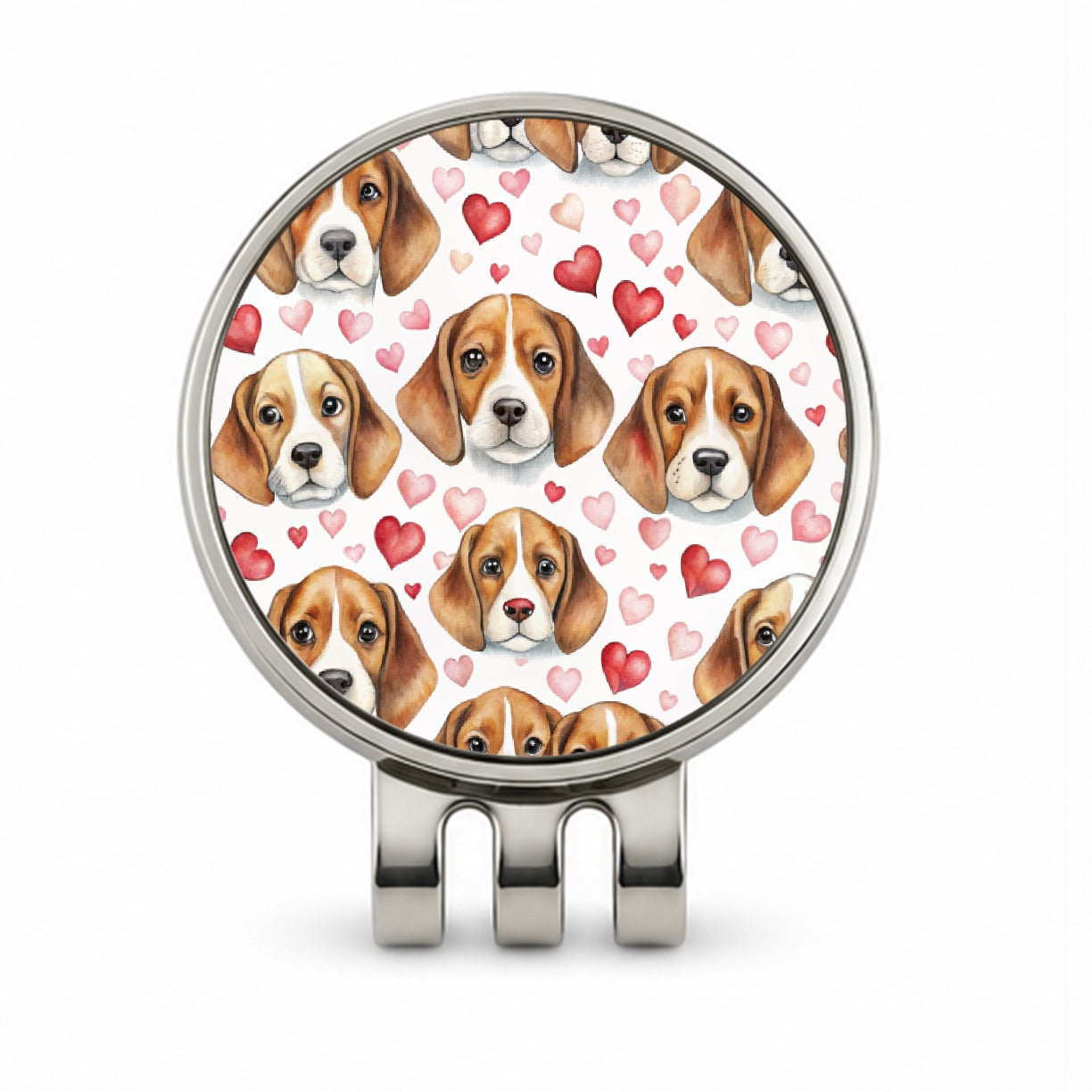 Cute Beagle Dog Faces Hearts Golf Hat Clip with Ball Marker
