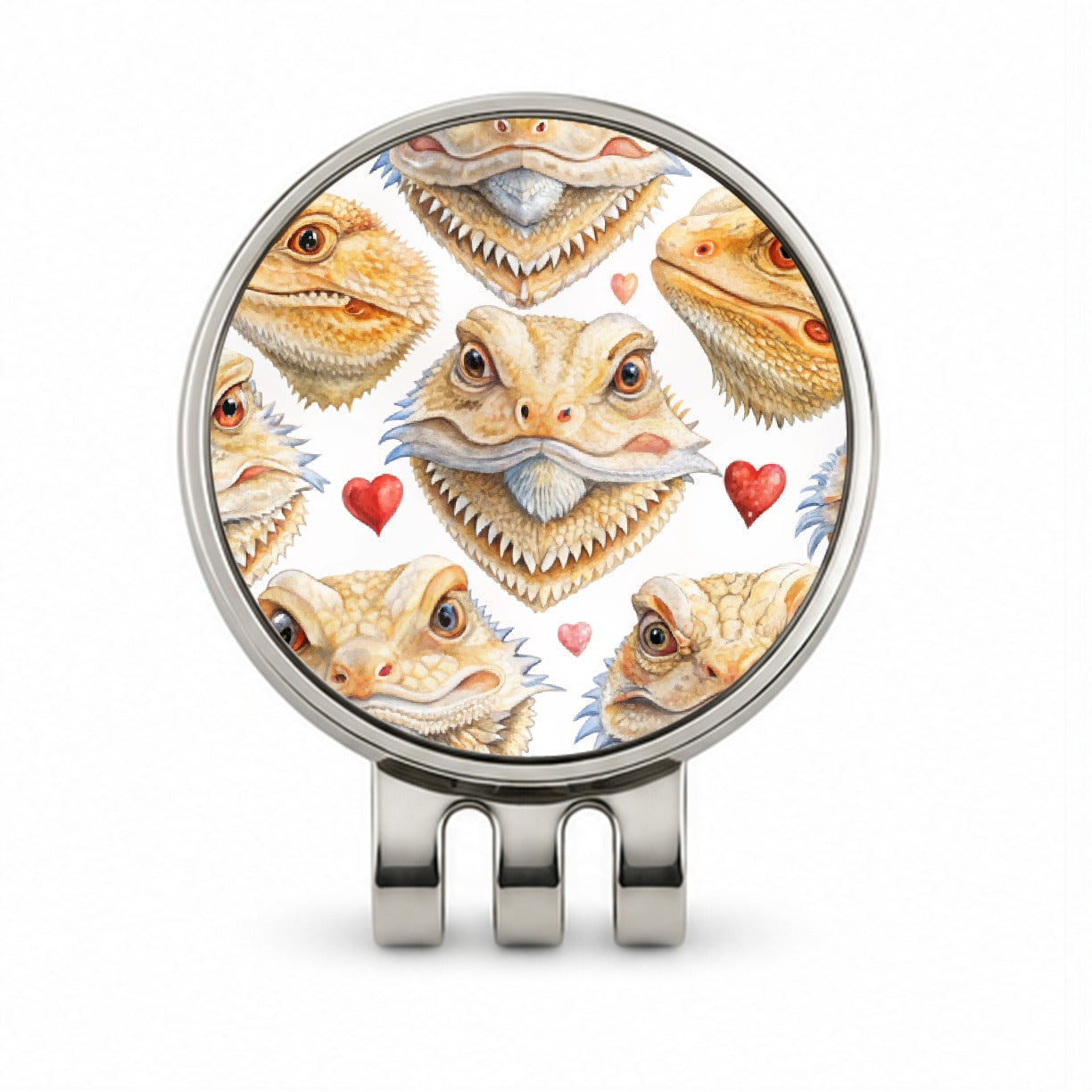 Cute Bearded Dragon Faces Hearts Golf Hat Clip with Ball Marker