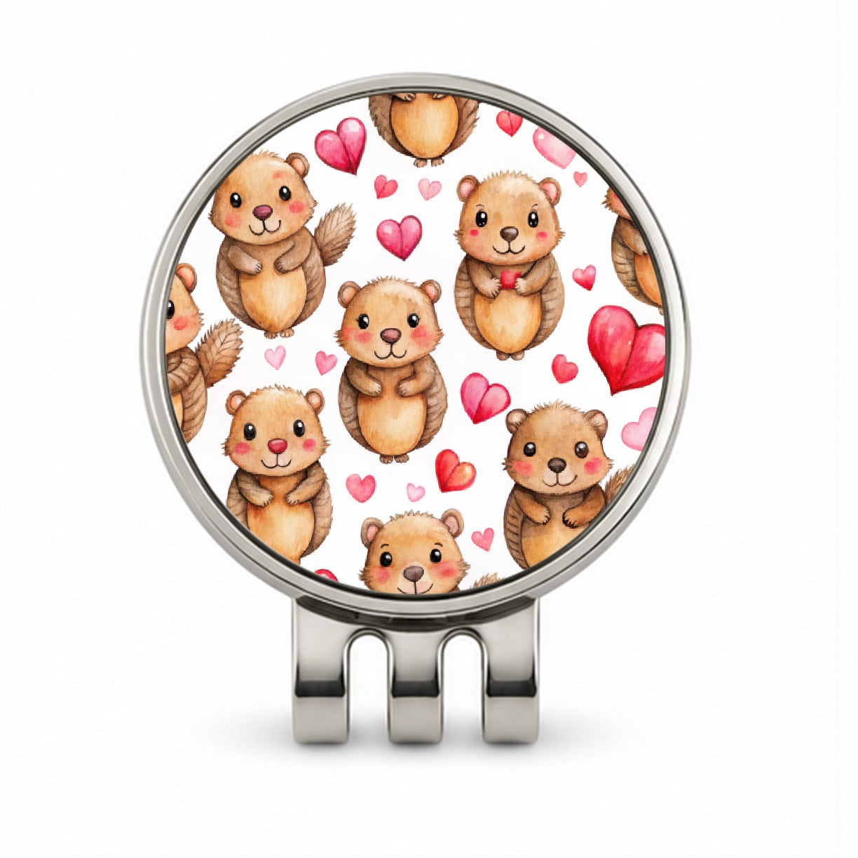 Cute Beavers Hearts Watercolor Golf Hat Clip with Ball Marker