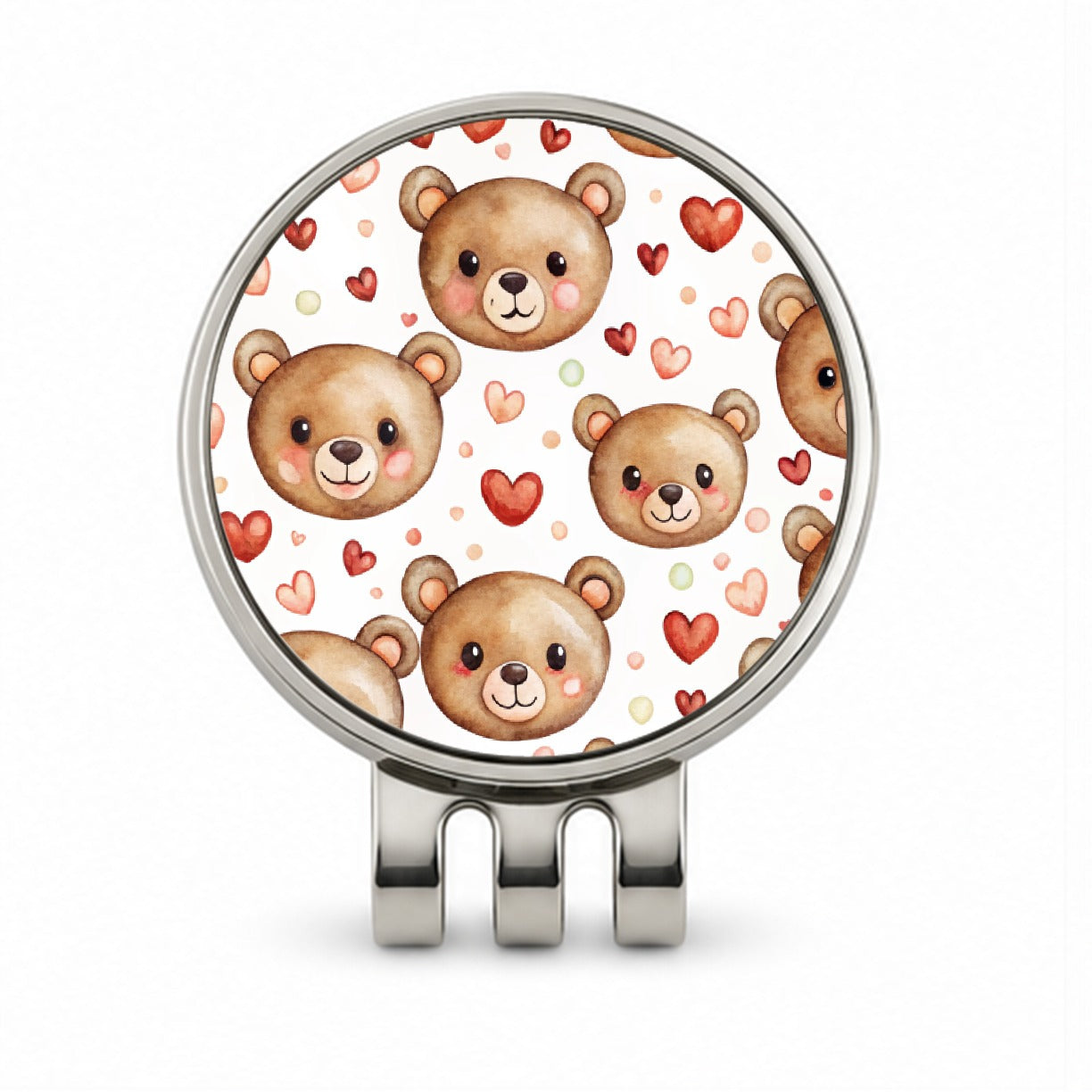 Cute Brown Bear Faces Hearts Golf Hat Clip with Ball Marker
