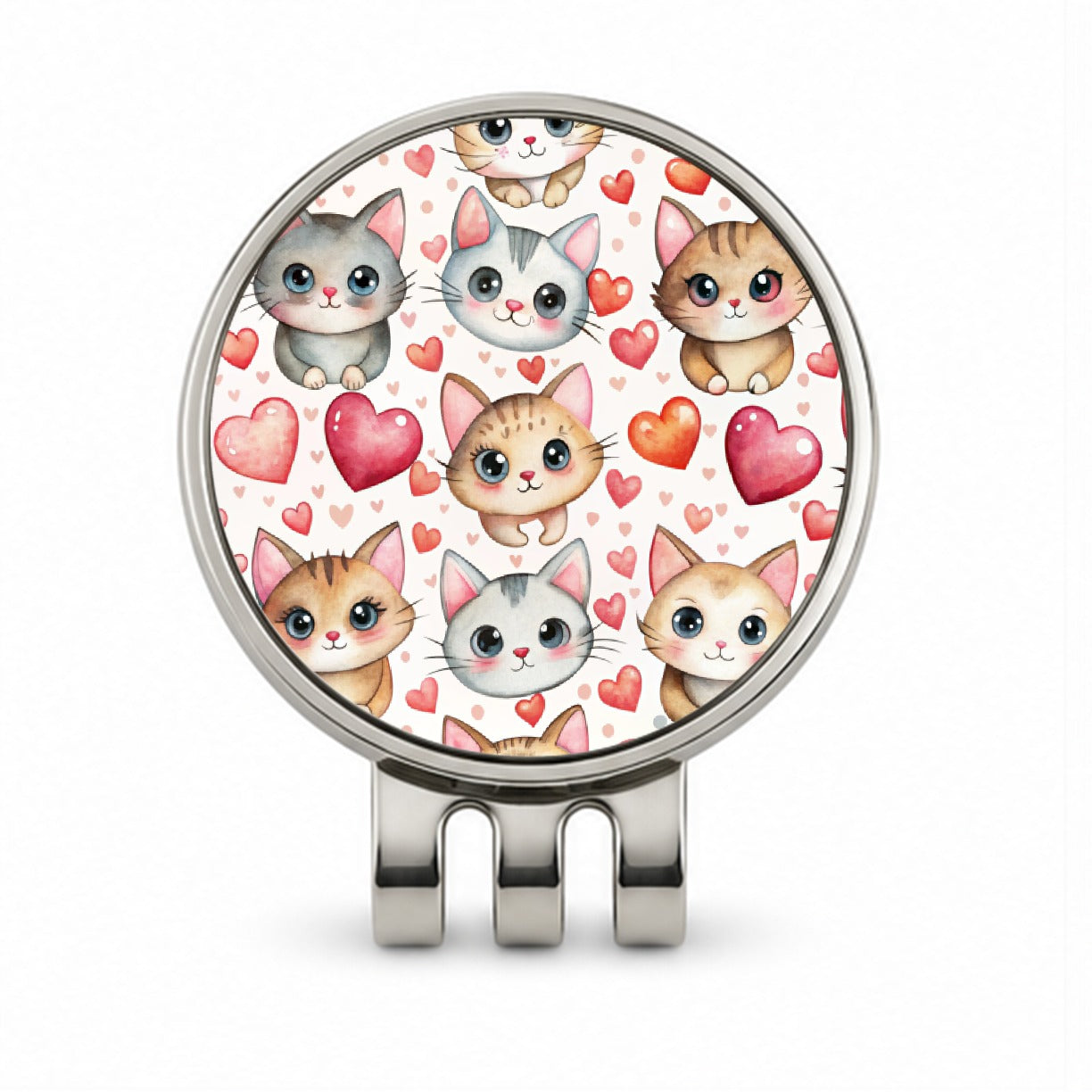 Cute Cats Hearts Watercolor Golf Hat Clip with Ball Marker
