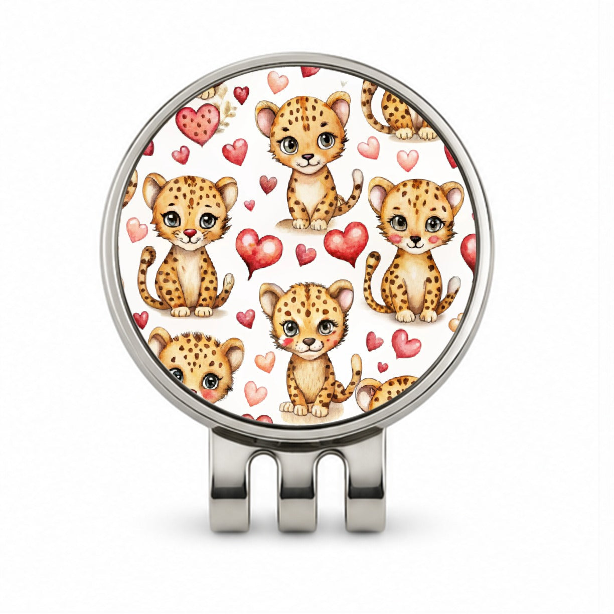 Cute Cheetahs Hearts Watercolor Golf Hat Clip with Ball Marker