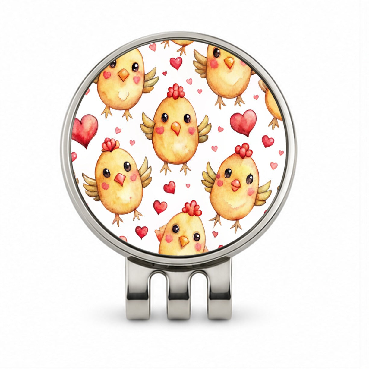 Cute Chickens Hearts Watercolor Golf Hat Clip with Ball Marker