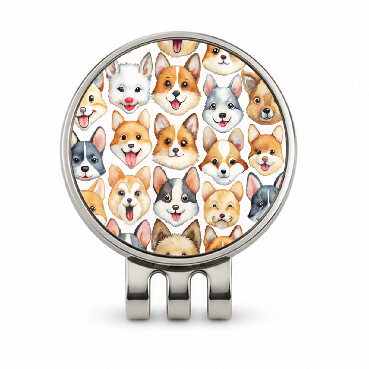 Cute Dog Faces Watercolor Golf Hat Clip with Ball Marker
