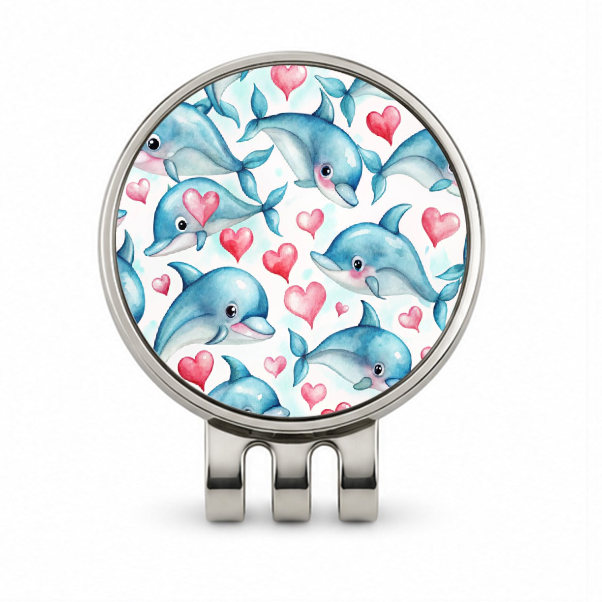 Cute Dolphin Faces Hearts Golf Hat Clip with Ball Marker