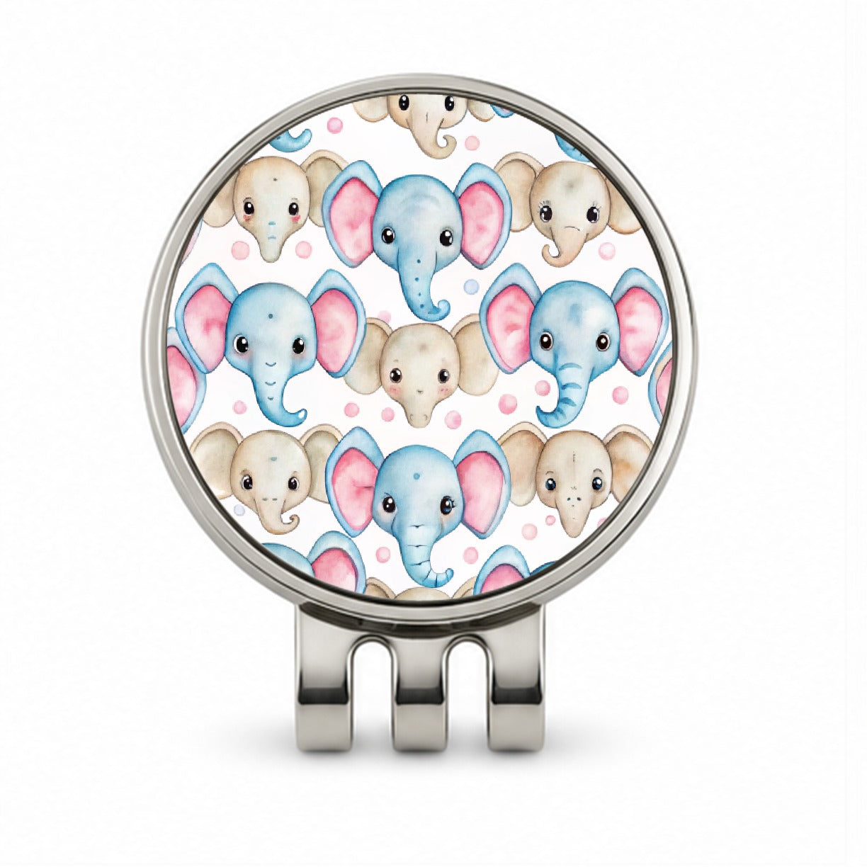 Cute Elephant Faces Watercolor Golf Hat Clip with Ball Marker