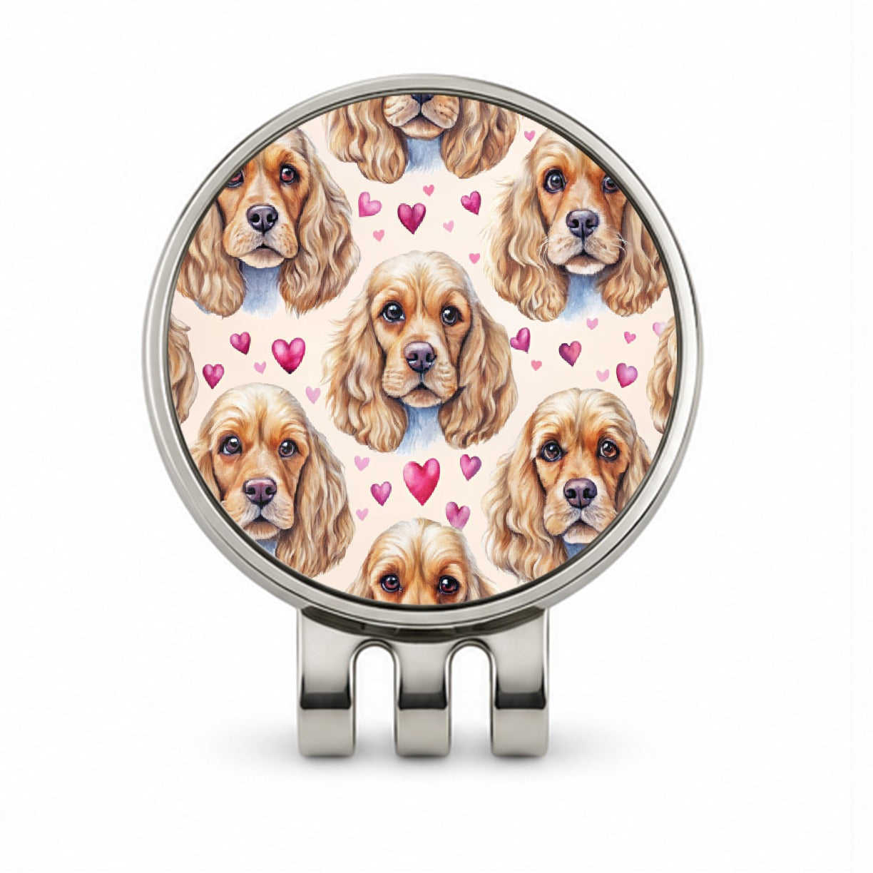 Cute English Cocker Spaniel Dog Faces Golf Hat Clip with Ball Marker