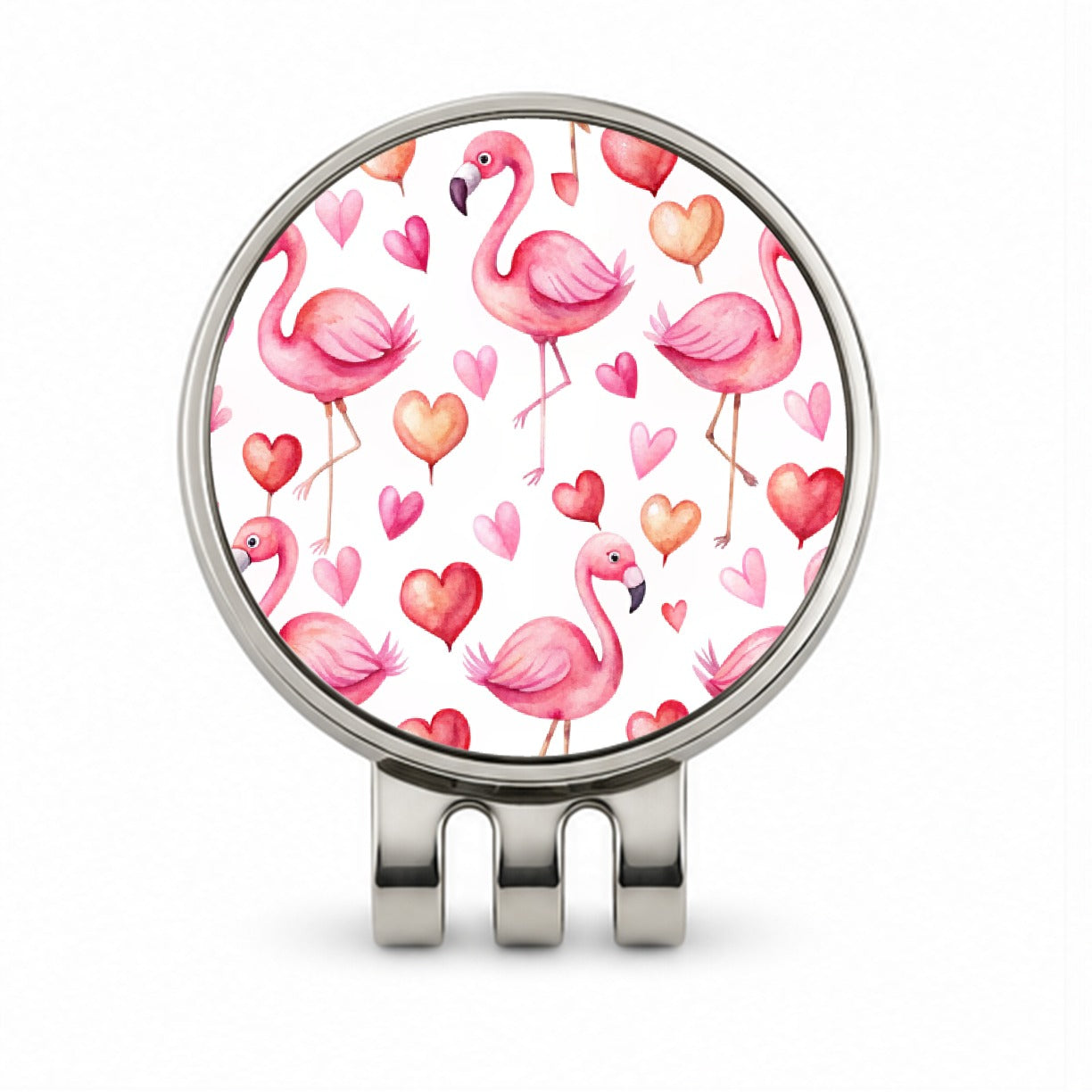 Cute Flamingos Hearts Watercolor Golf Hat Clip with Ball Marker