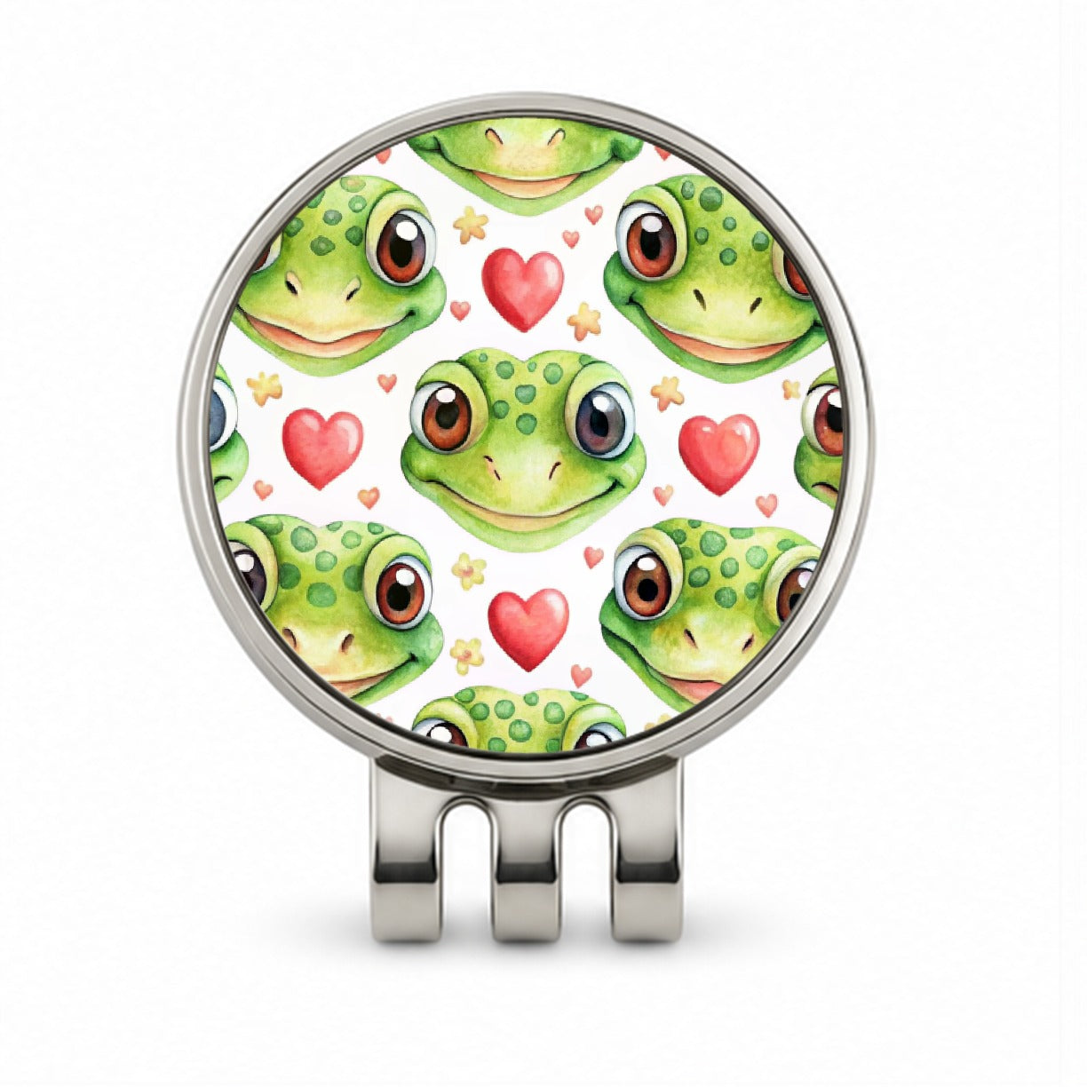 Cute Gecko Faces Hearts Watercolor Golf Hat Clip with Ball Marker