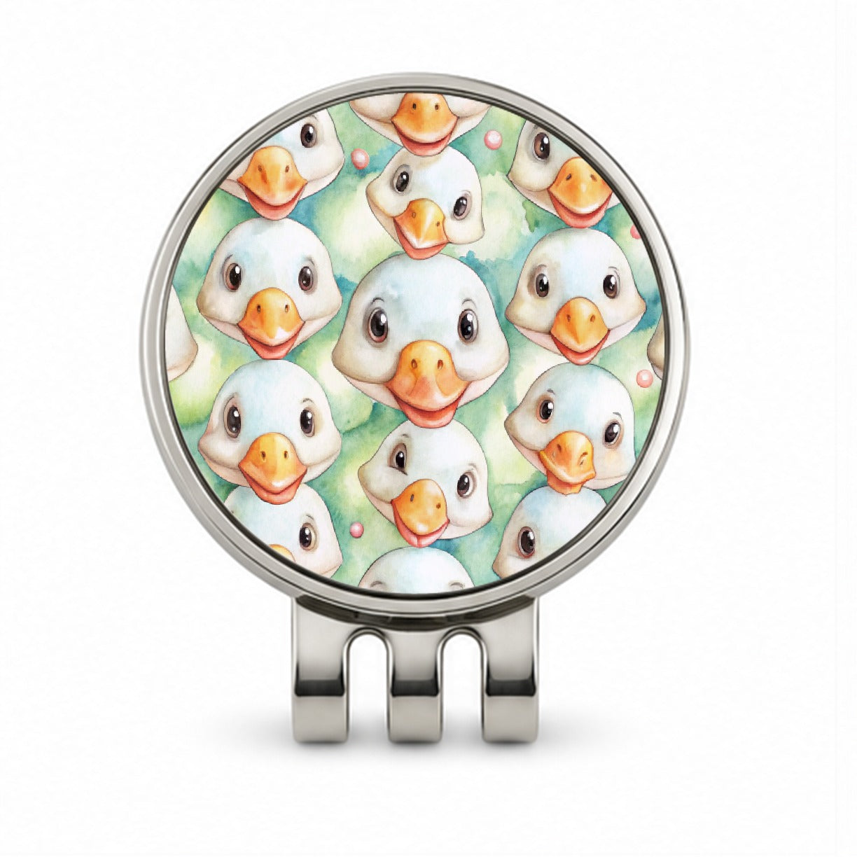 Cute Geese Faces Watercolor Golf Hat Clip with Ball Marker