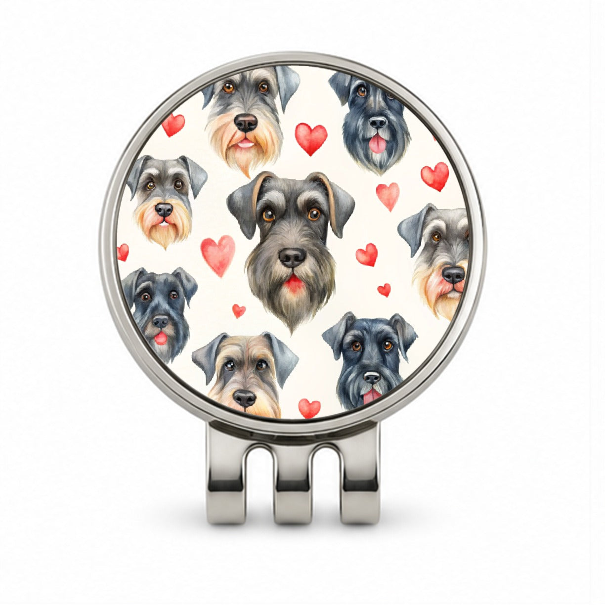 Cute Giant Schnauzer Dog Faces Hearts Golf Hat Clip with Ball Marker