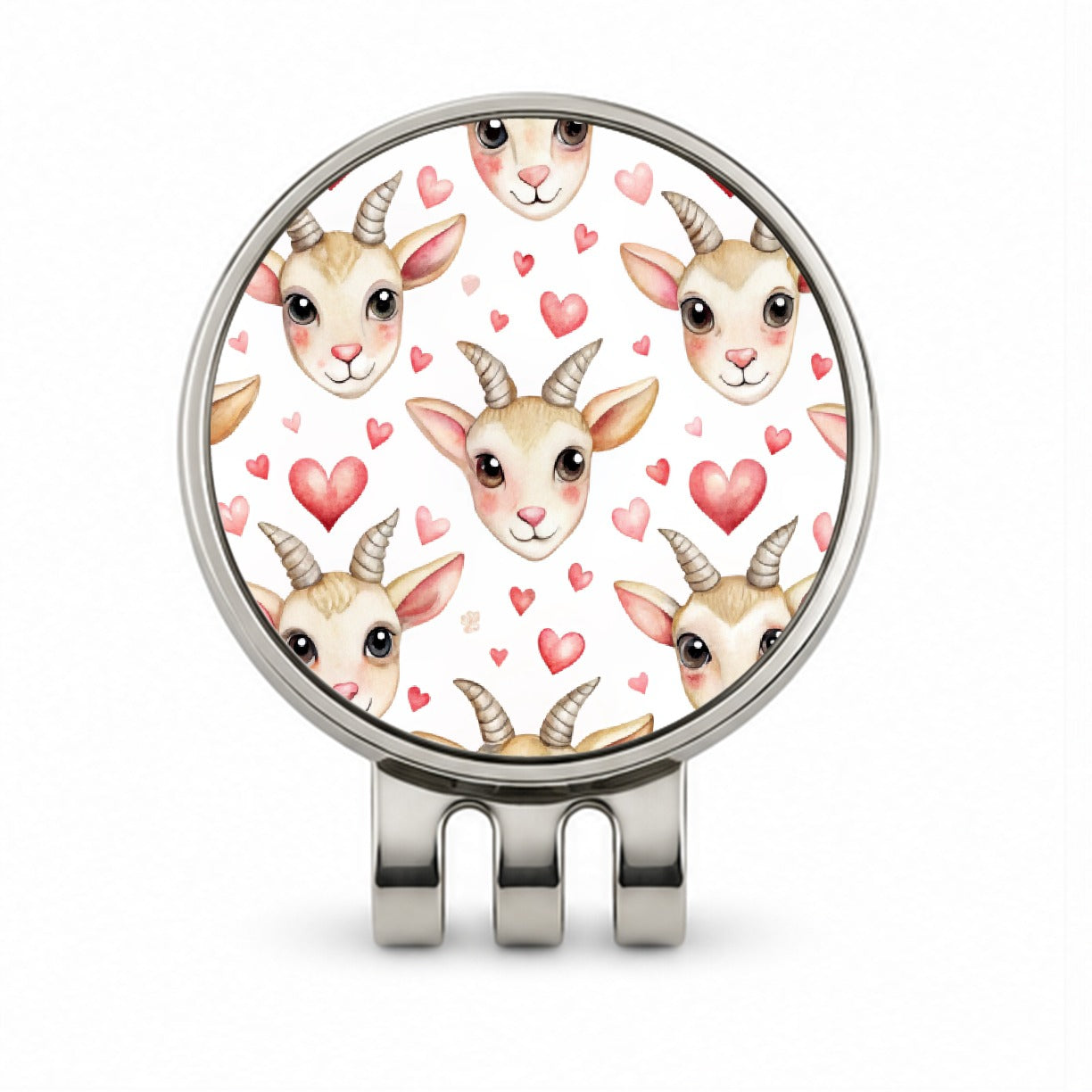 Cute Goat Faces Hearts Watercolor Golf Hat Clip with Ball Marker
