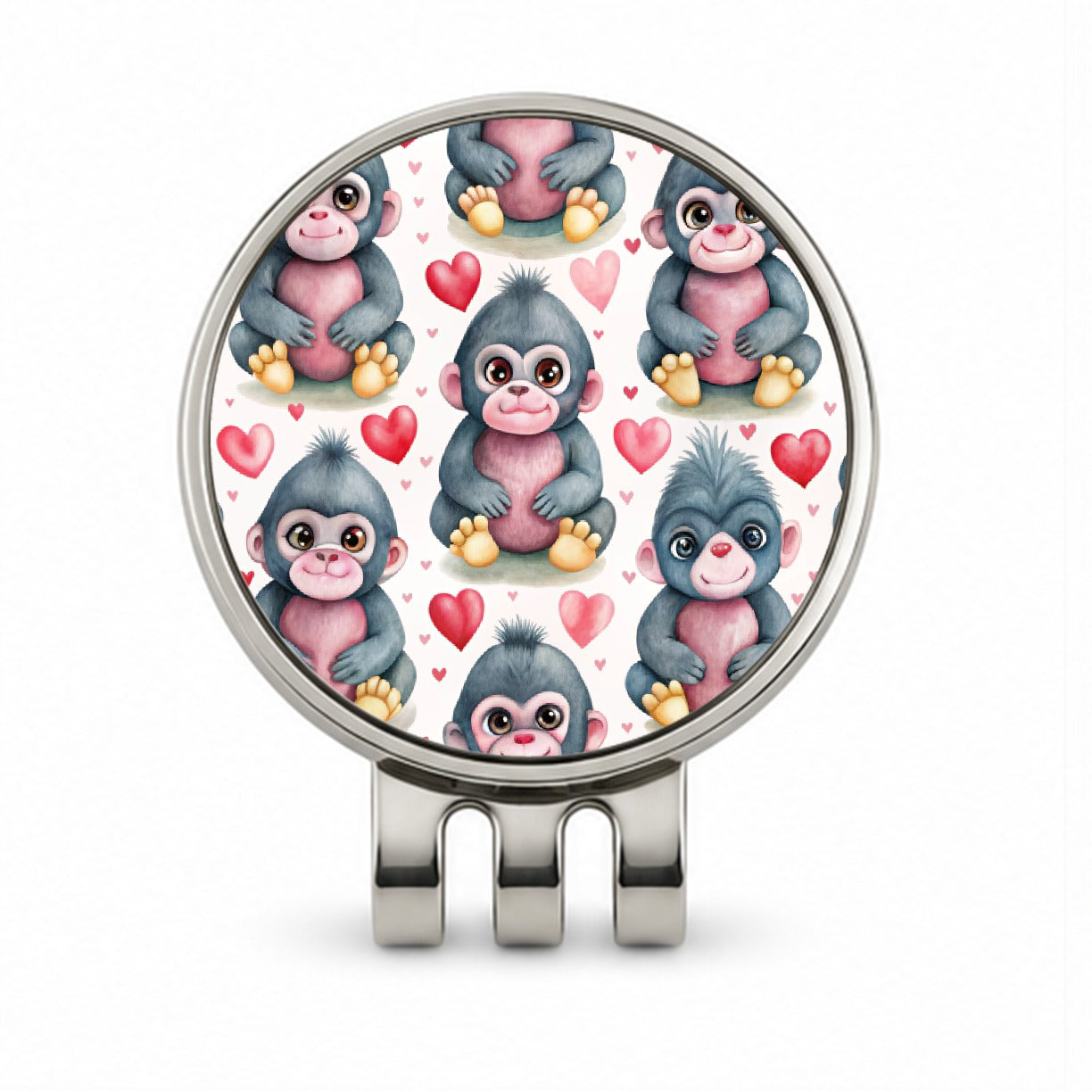 Cute Gorillas Hearts Watercolor Golf Hat Clip with Ball Marker