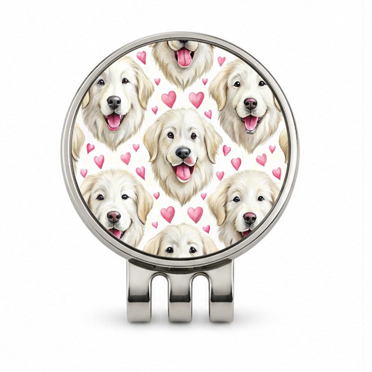 Cute Great Pyrenees Dog Faces Hearts Golf Hat Clip with Ball Marker