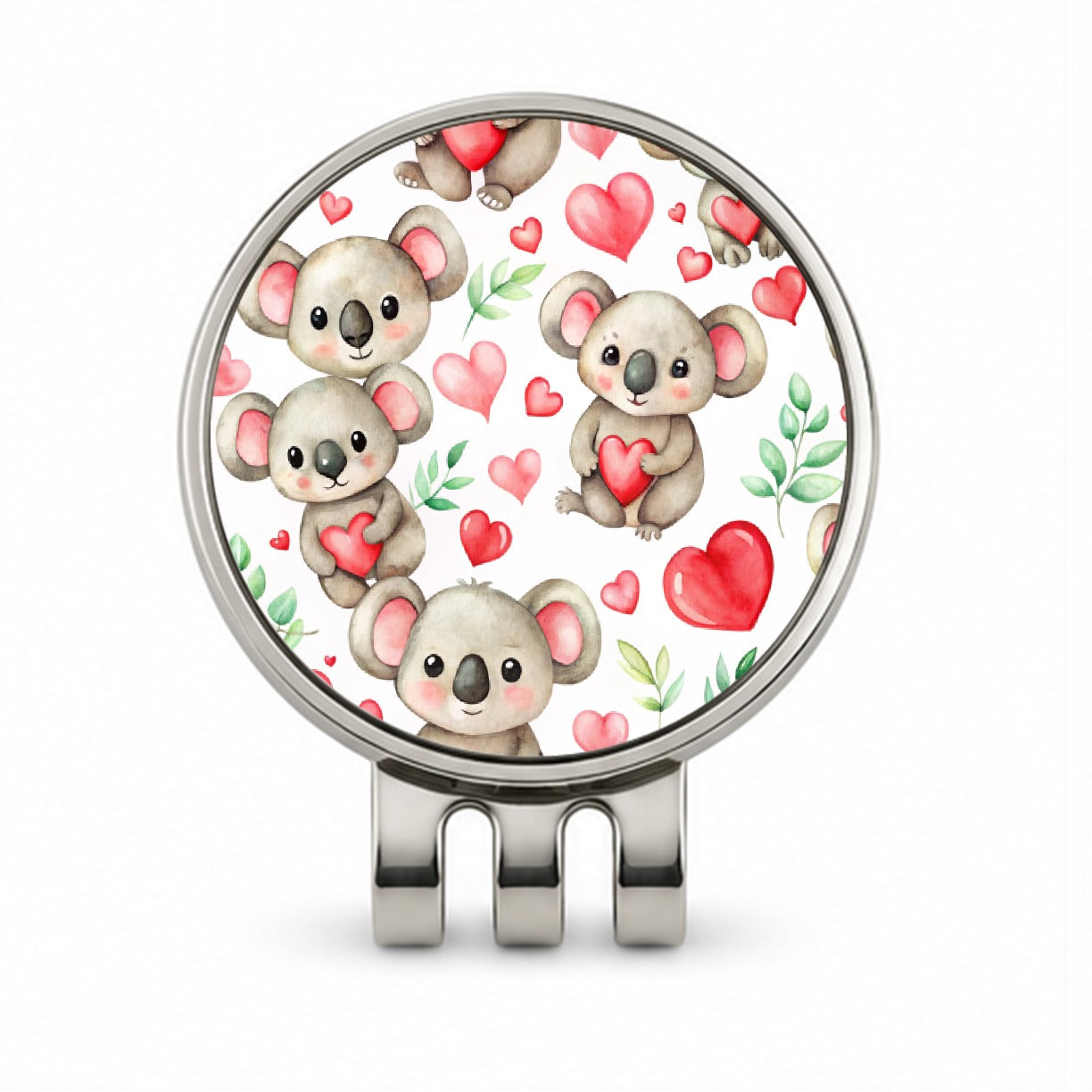 Cute Koala Bears Hearts Watercolor Golf Hat Clip with Ball Marker
