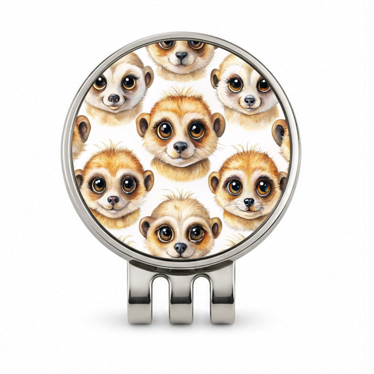 Cute Meerkat Faces Watercolor Golf Hat Clip with Ball Marker