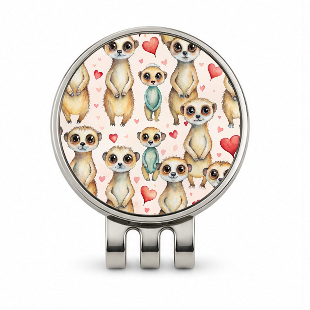 Cute Meerkats Hearts Watercolor Golf Hat Clip with Ball Marker