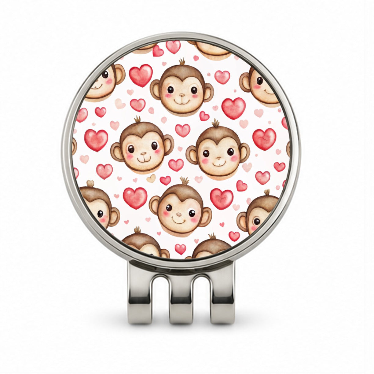 Cute Monkey Faces Hearts Watercolor Golf Hat Clip with Ball Marker