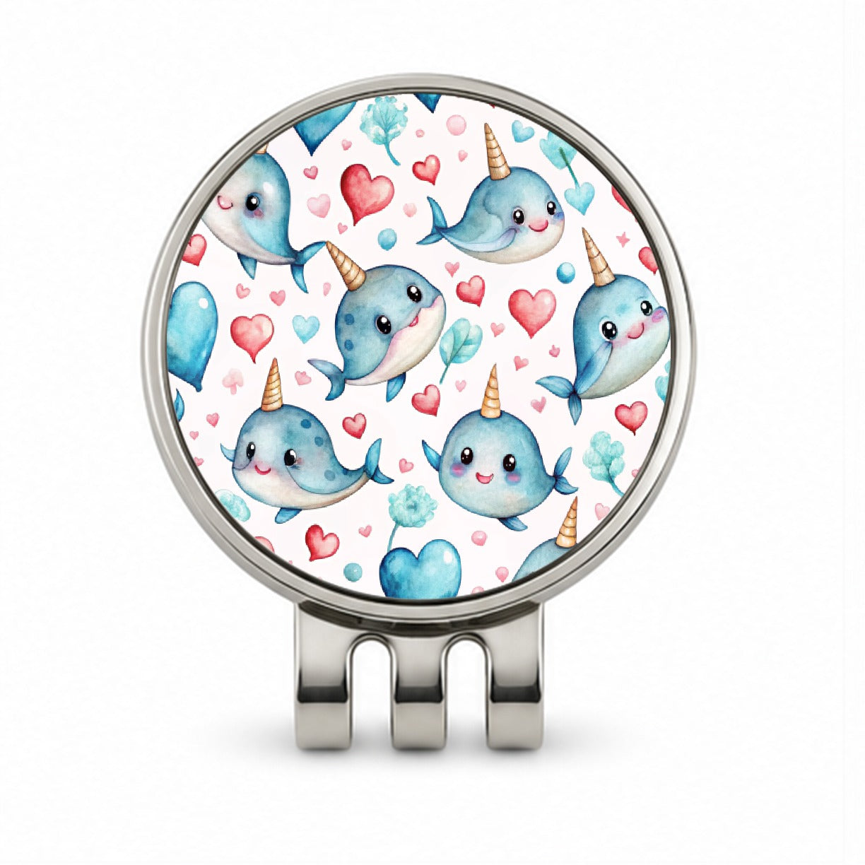 Cute Narwhals Hearts Watercolor Golf Hat Clip with Ball Marker