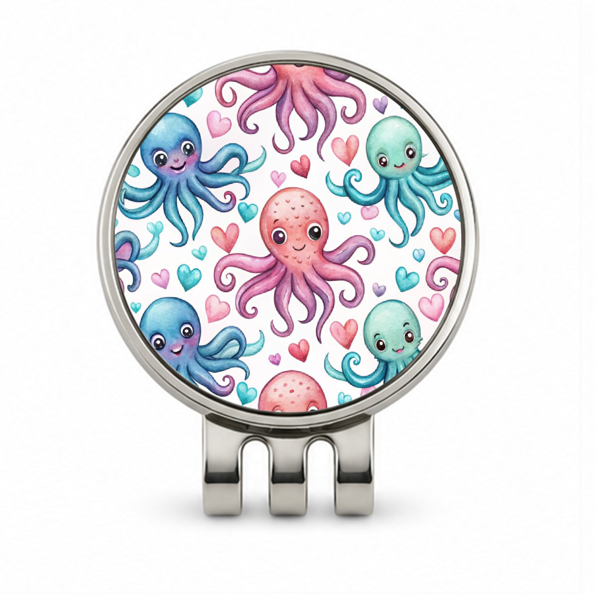 Cute Octopus Hearts Watercolor Golf Hat Clip with Ball Marker