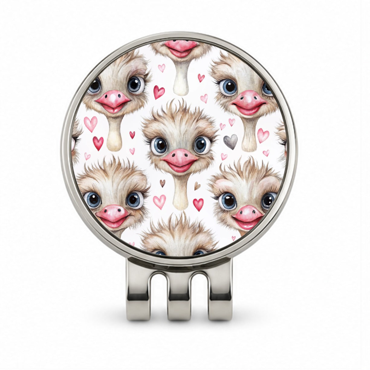Cute Ostriches Faces Hearts Golf Hat Clip with Ball Marker