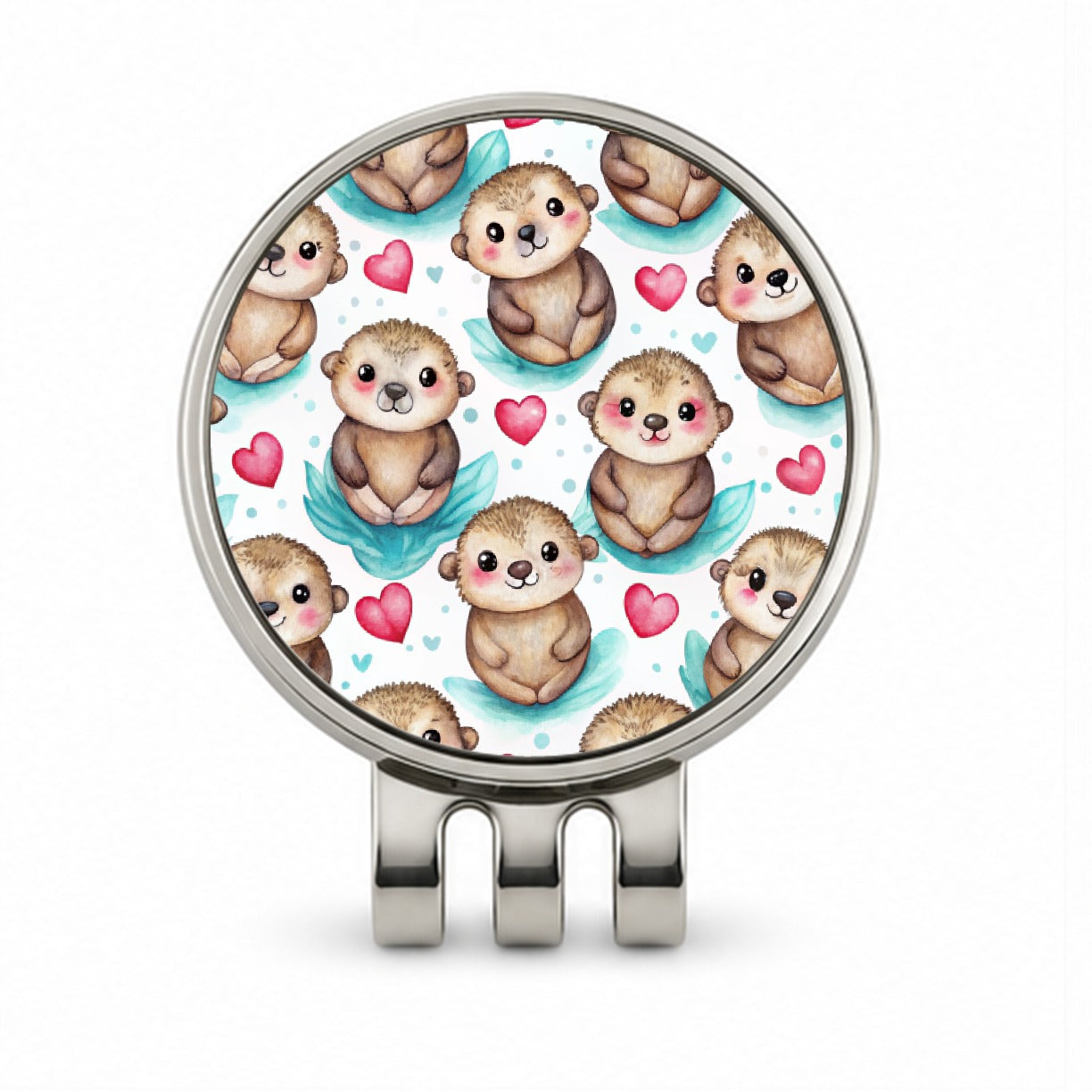 Cute Otters Hearts Watercolor Golf Hat Clip with Ball Marker