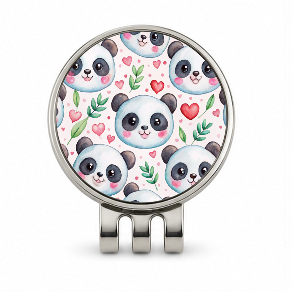 Cute Panda Faces Hearts Watercolor Golf Hat Clip with Ball Marker