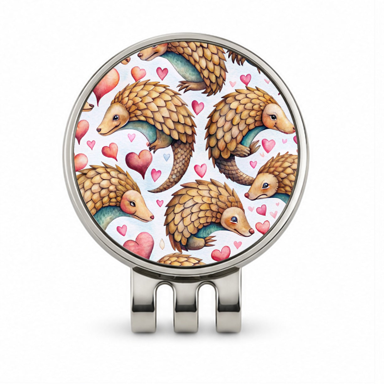 Cute Pangolin Hearts Watercolor Golf Hat Clip with Ball Marker