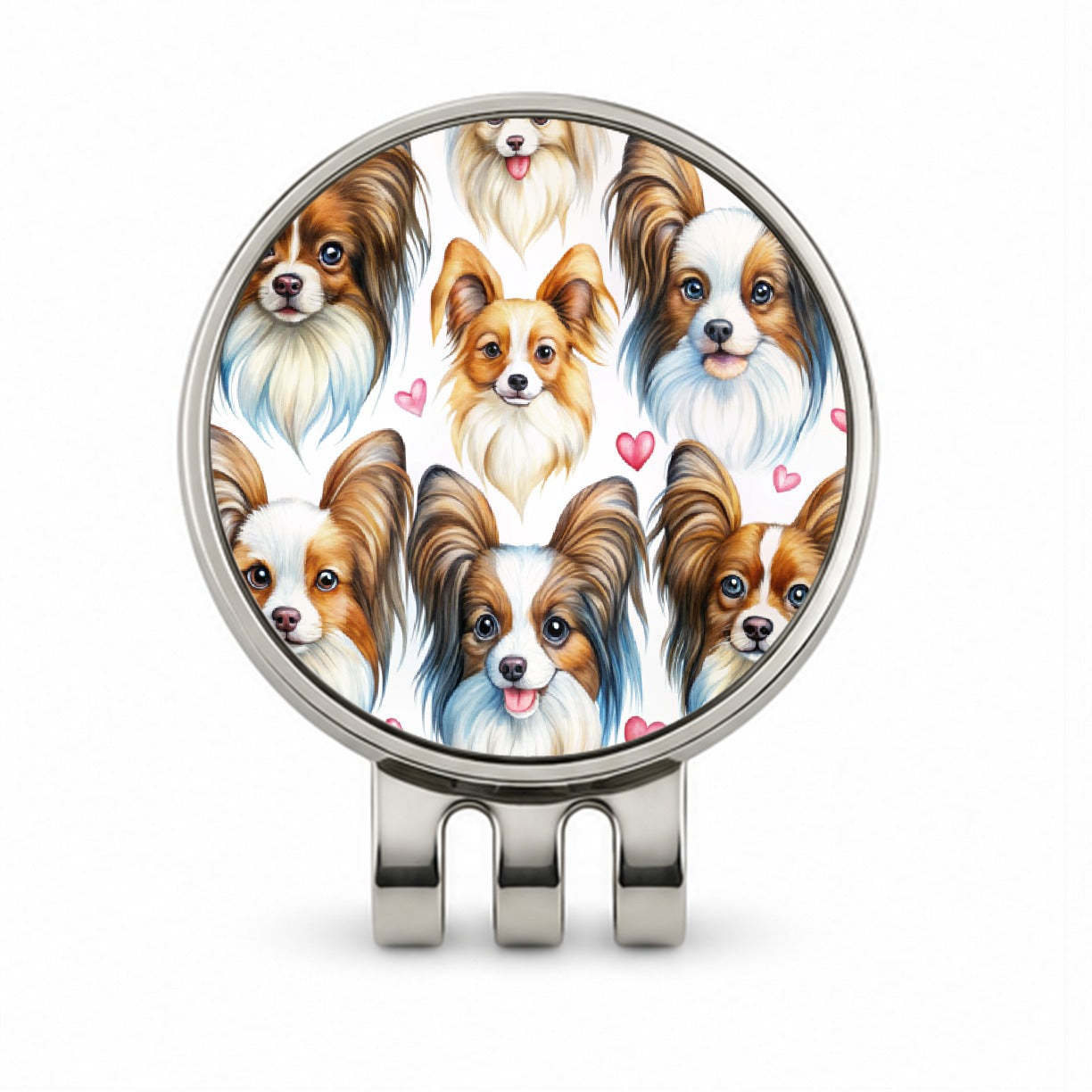 Cute Papillion Dog Faces Hearts Golf Hat Clip with Ball Marker