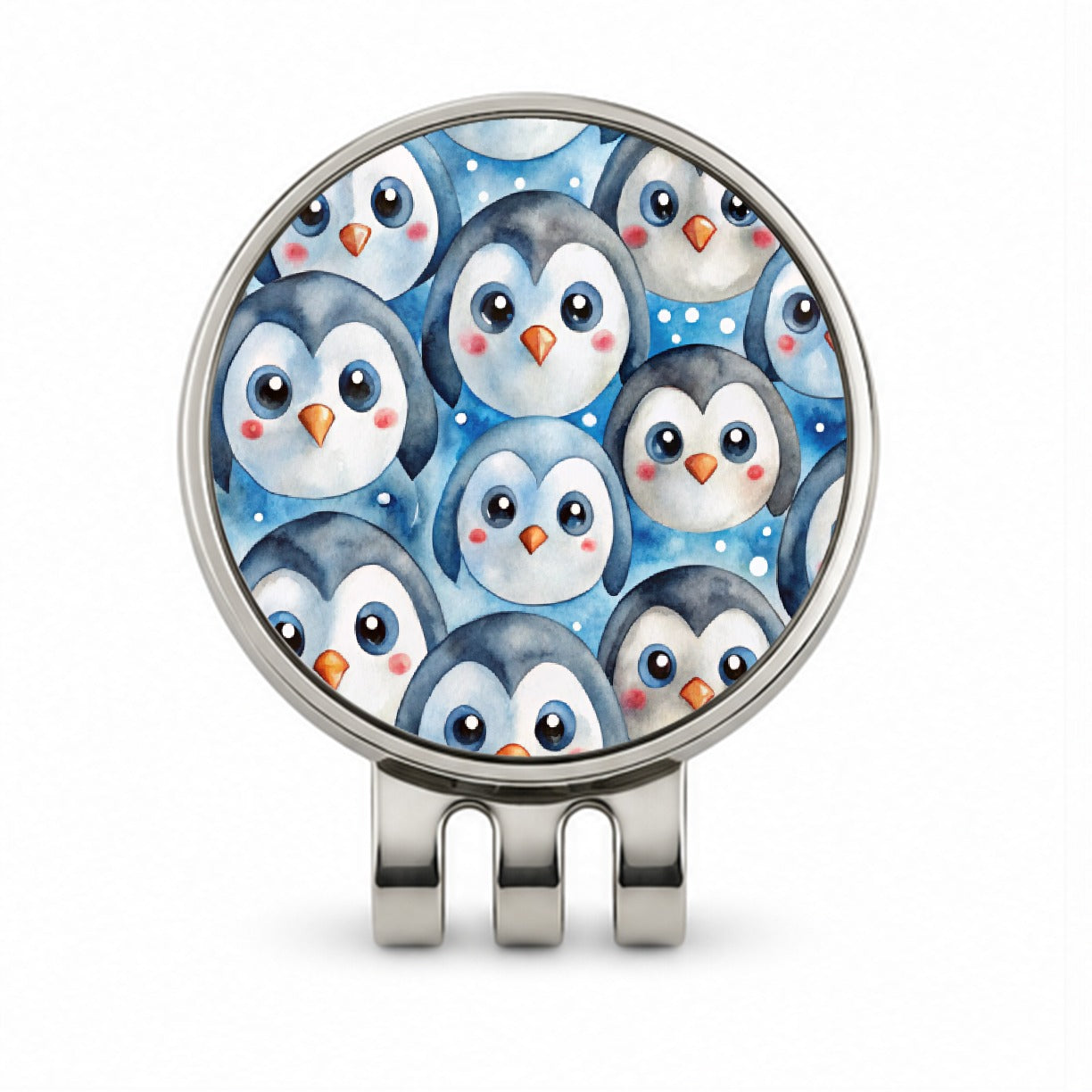 Cute Penguin Faces Watercolor Golf Hat Clip with Ball Marker